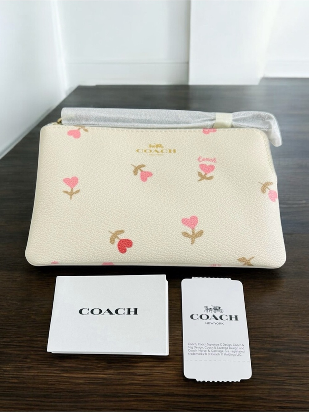 Coach Floral Heart Corner Zip Wristlet